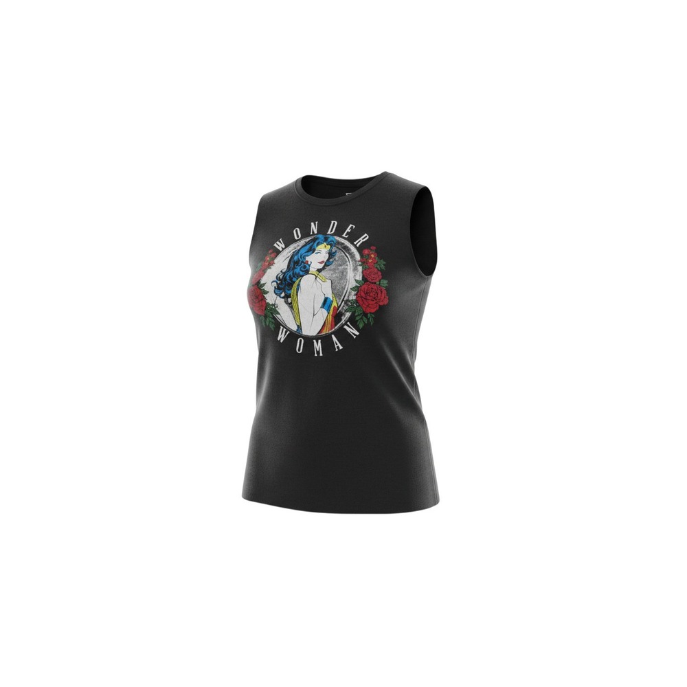 Wonder Woman Graphic Muscle Tank Top Womens Small Black Rose Comic Print